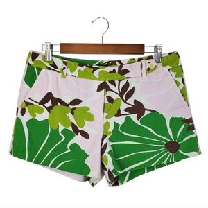 J. CREW Low Fit Floral Print Shorts Size 8 Green Pink Cotton